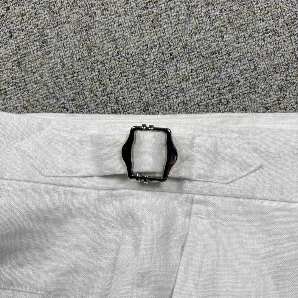 Collars & Co. Linen Trousers Mens 38x32 Amalfi White Side Adjusters Beach Summer
